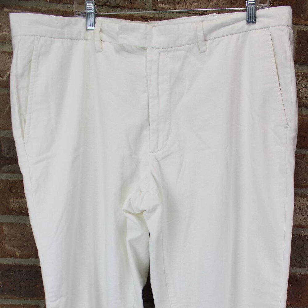 Claiborne Pants Mens 40WX30L Pure White Straight Fit Linen Cotton Blend MSRP $60